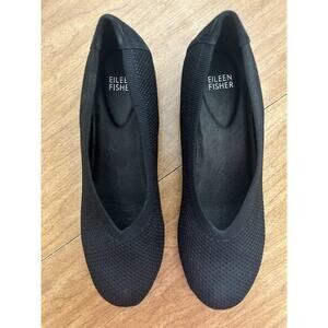 Eileen Fisher Seam Stretch Knit Hidden Wedge Ballet Flat Black Shoes Leather 8.5